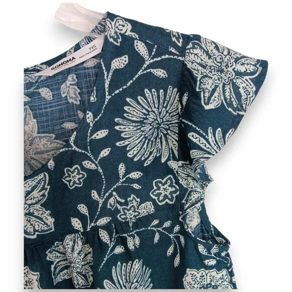 SONOMA- Women's Top-Green-White Floral-Tank-SIZE PXS-Light-Casual-Comfort - Picture 4 of 13